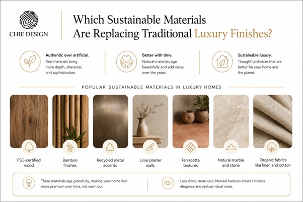 Which sustainable materials are replacing traditional luxury finishes?